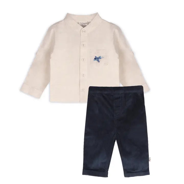 Airplane Mode Organic Muslin Button Down Shirt & Corduroy Pant Set
