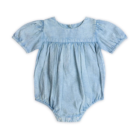 The Little Bluebird Organic Cotton Denim Puff Romper