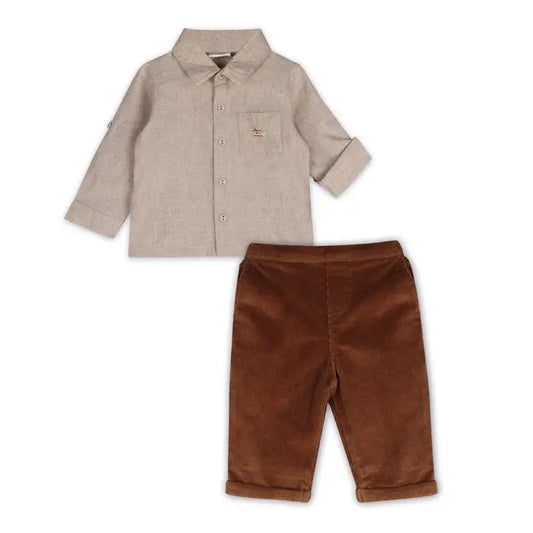 Helicopter Mama's Boy Organic Muslin Button Down Shirt & Corduroy Pant Set