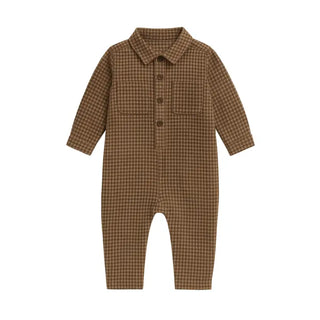 Boys Organic Cotton Flannel Gingham Button-Front Romper