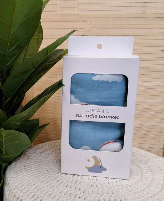 On Cloud Nine Baseball Organic Bamboo Cotton Gauze Swaddle Blanket