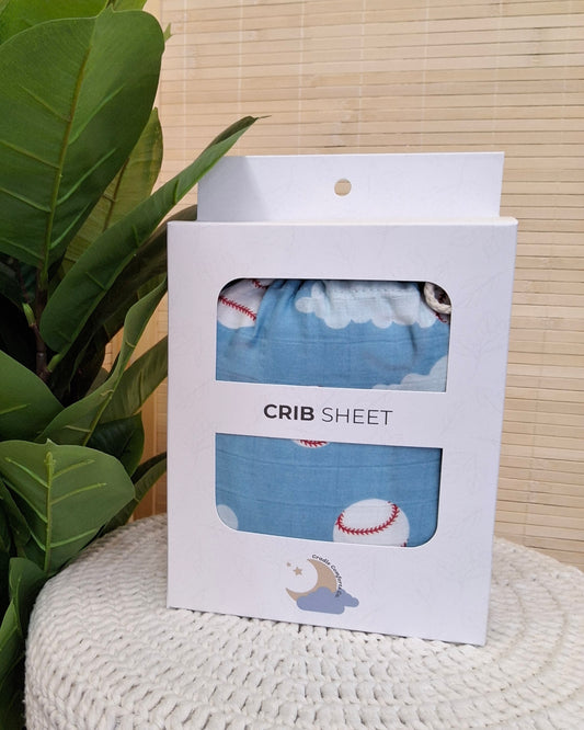 On Cloud Nine Baseball Organic Bamboo Cotton Gauze Crib Sheet
