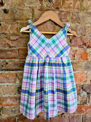 Organic Cotton Linen Blend Bow Shoulder Swing Dress – Plaid Summer Dress | Playful Plaid