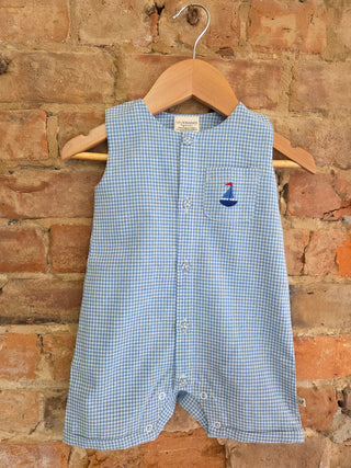 Organic Cotton Baby Romper – Gingham Sailboat Outfit | Little Skipper