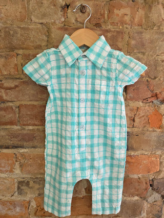 Mint Condition Organic Cotton Oxford Gingham Romper