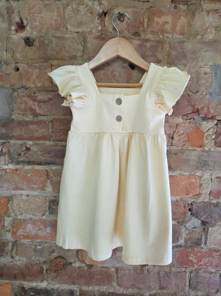 Organic Cotton Baby Girl Dress – Yellow Flutter Sleeve | Lemon Drop