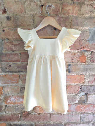 Organic Cotton Baby Girl Dress – Yellow Flutter Sleeve | Lemon Drop