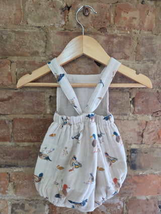 Organic Muslin Baby Sunsuit – Duck Print Snap Romper | Duck Pals
