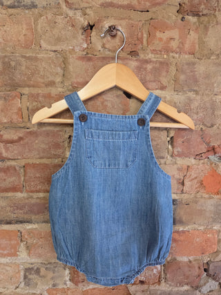 Organic Cotton Chambray Bubble Overall – Wooden Button Detail | Little Baby Blue