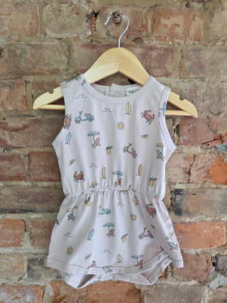 Organic Cotton Baby Playsuit – Summer Vibes Beach Print | Mini Beach Bum