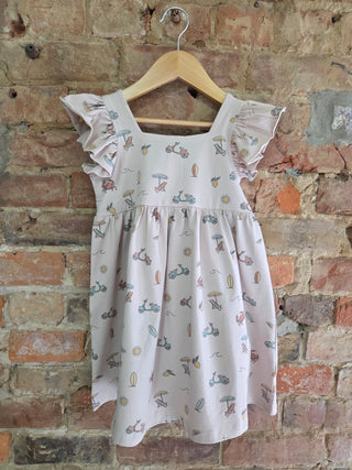 Organic Cotton Baby Flutter Sleeve Dress – Summer Vibes Beach Print | Sandy Toes & Salty Kisses