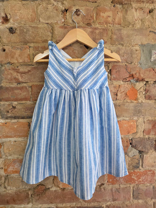 Organic Cotton Linen Blend Baby Dress – Bow Shoulder Swing | Ocean Daydream