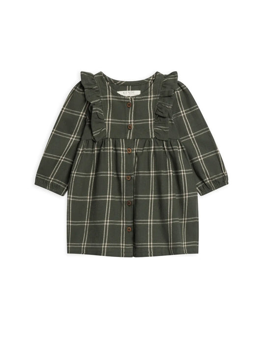 Little Miss Piney Woods Plaid Organic Cotton Ruffle Dress