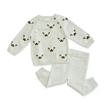 Frenchie Friends Organic Cotton Sweater Knit Pullover & Pant Set