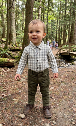 Organic Cotton Plaid Collared Baby Bodysuit | Gray Plaid