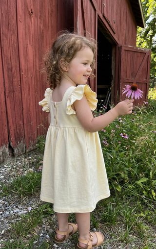 Organic Cotton Baby Girl Dress – Yellow Flutter Sleeve | Lemon Drop