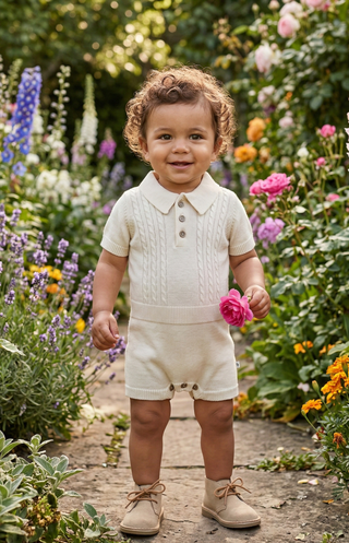 Little Havana Cable Knit Organic Cotton Romper