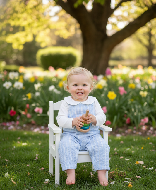 Buttons & Breeches Checkered Organic Cotton Seersucker Overall Set