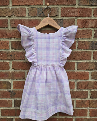 Organic Cotton Linen Baby Girl Dress – Plaid Flutter Sleeve | Running With The Lilacs