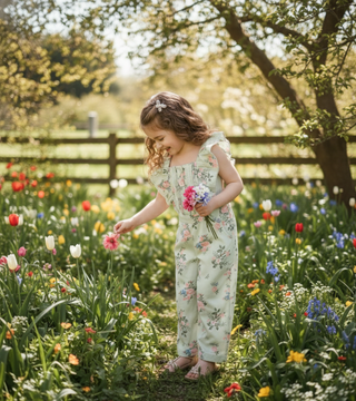Organic Cotton Baby Jumpsuit – Floral Wide Leg | Garden Gala