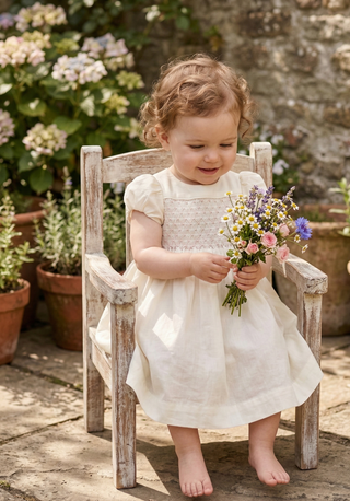 Organic Cotton Baby Dress & Bloomer Set – Smocked | Sweet Sunday