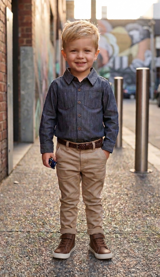 Boys Organic Cotton Chambray Long Sleeve Button-Up Shirt