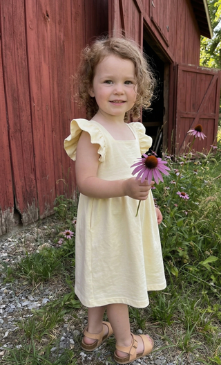 Organic Cotton Baby Girl Dress – Yellow Flutter Sleeve | Lemon Drop