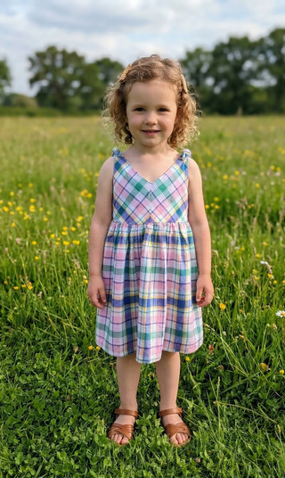 Organic Cotton Linen Blend Bow Shoulder Swing Dress – Plaid Summer Dress | Playful Plaid