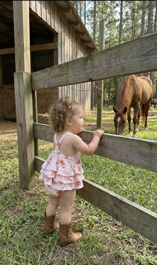 Organic Muslin Baby Sunsuit – Cowgirl Ruffle Snap Outfit | Little Cowgirl