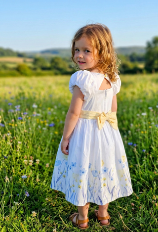 Organic Cotton Baby Dress – Embroidered Floral Hem | Springtime Blossom