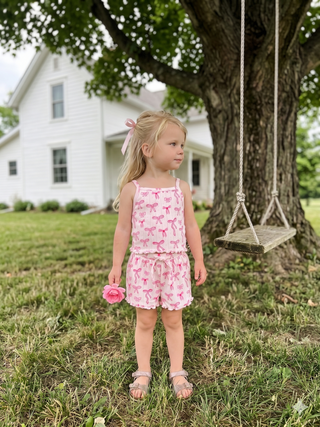 Organic Cotton Baby 2-piece Tank & Short Lounge Set – Pointelle Knit | Bow Babe Pink Bows