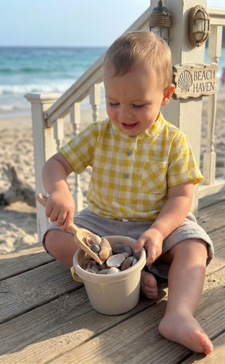 Organic Cotton Baby Boy Outfit – Gingham Shirt & Linen Shorts Set | Sunny Days