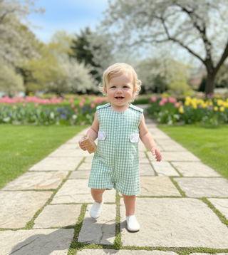 Organic Cotton Baby Romper – Gingham Check Sleeveless | The Picnic Prince