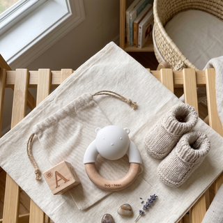 Baby Teething Rattle – Silicone Bear & Beechwood Ring | Little Teddy