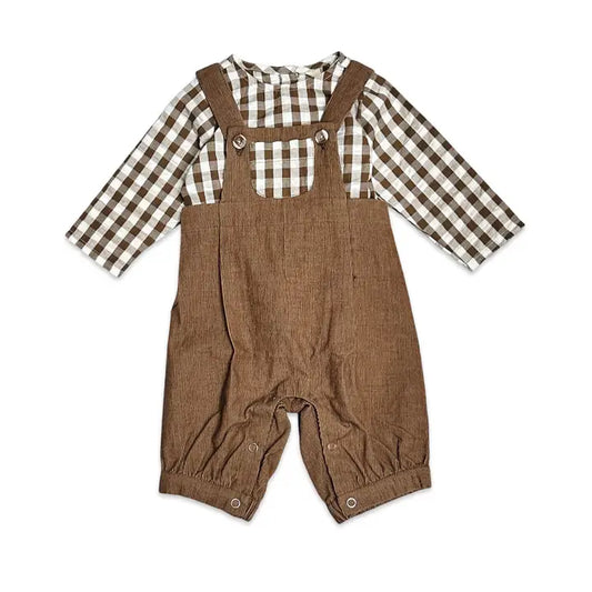 Checkers & Charm Organic Gingham Muslin & Corduroy Overall Set