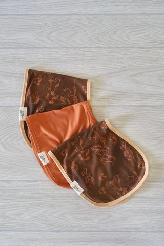 Organic Cotton Burp Cloth Set- Brown Horse Print