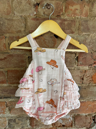 Organic Muslin Baby Sunsuit – Cowgirl Ruffle Snap Outfit | Little Cowgirl
