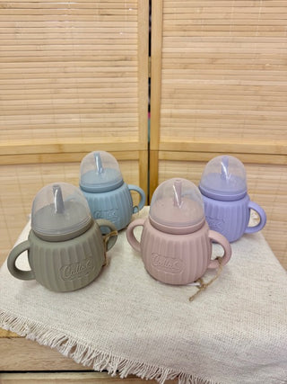 Spill-Proof Silicone Straw Training Cup with Lid | 7 oz