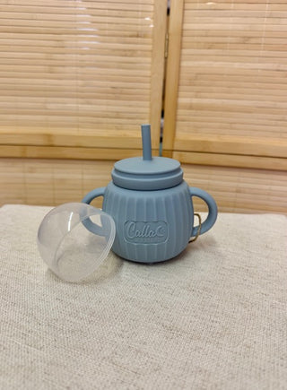 Spill-Proof Silicone Straw Training Cup with Lid | 7 oz