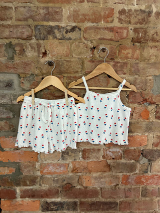 Organic Cotton 2-piece Tank & Short Lounge Set – Pointelle Knit | Bomb Pop Babe Popsicle