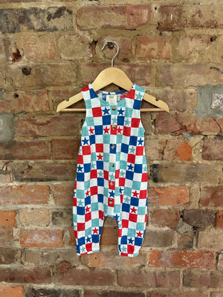 Organic Cotton Baby Jumpsuit – Patriotic Checker & Stars | American Boy