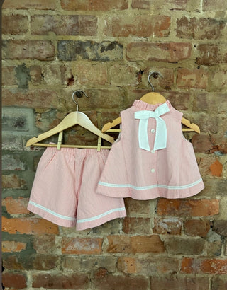 Organic Cotton Bow Back Top & Short Set – Seersucker Ruffle Collar | Sweet Seersucker Daydream
