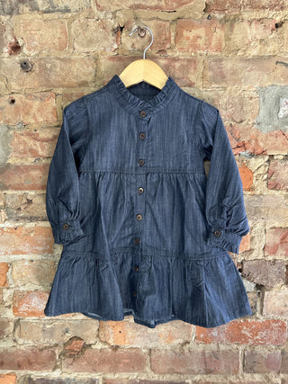 Girls Organic Cotton Chambray Tiered Ruffle Dress