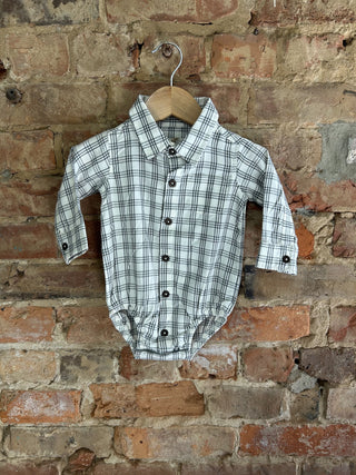 Organic Cotton Plaid Collared Baby Bodysuit | Gray Plaid