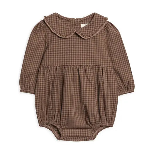 Tiny Harvest Organic Cotton Gingham & Ruffle Collar Bodysuit
