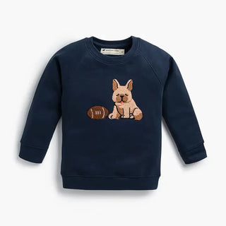 Kids Organic Cotton Sweatshirt | Embroidered Frenchie & Football