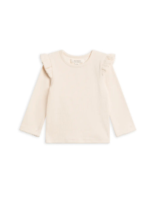 Little Miss Flutter Ribbed Long Sleeve Organic Cotton Ruffle Top