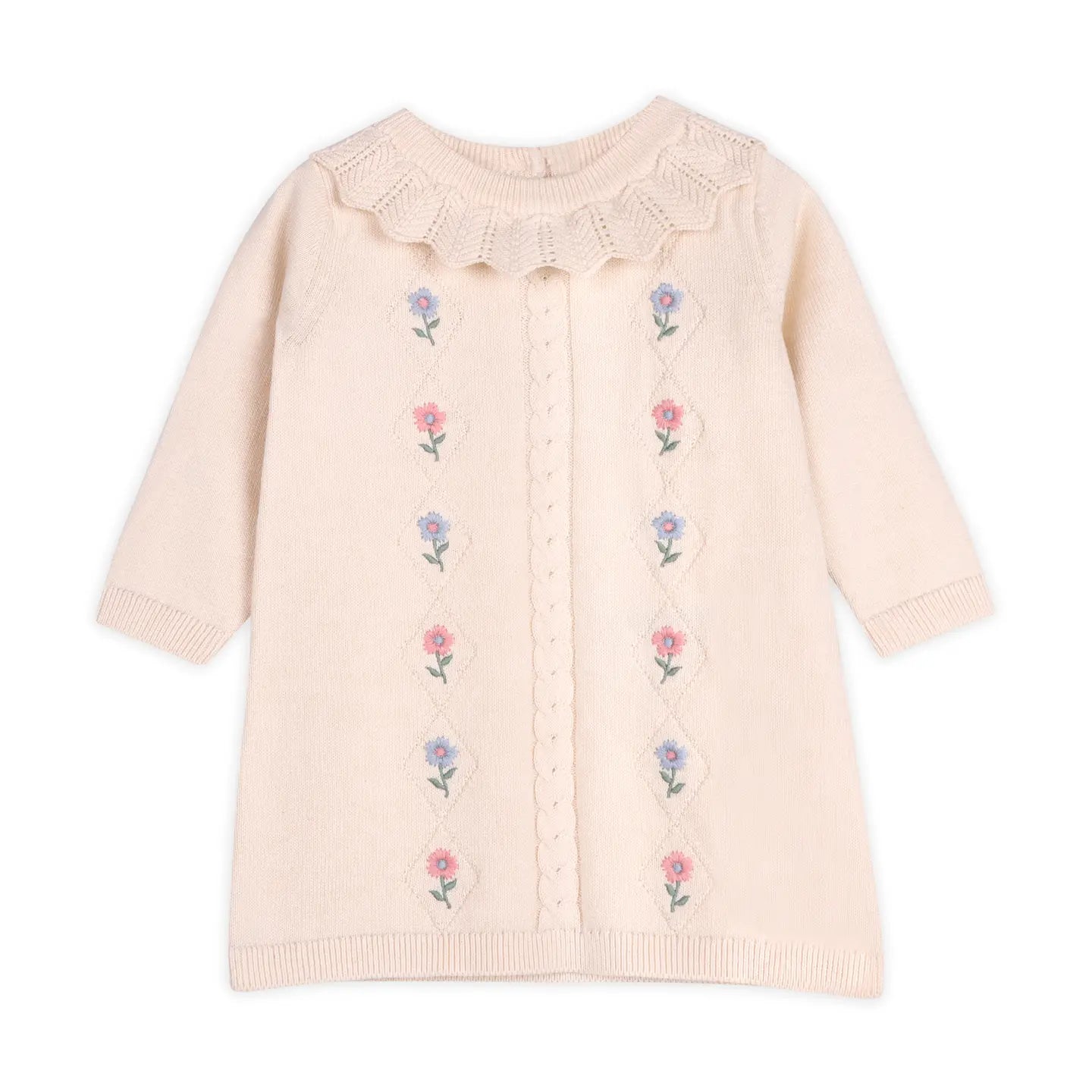 All the Pretty Flowers Floral Embroidered Organic Sweater Knit Dress