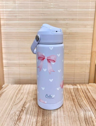 Kids Stainless Steel Tumbler with Silicone Spout – Hearts & Bows Print | Sweetheart Sips