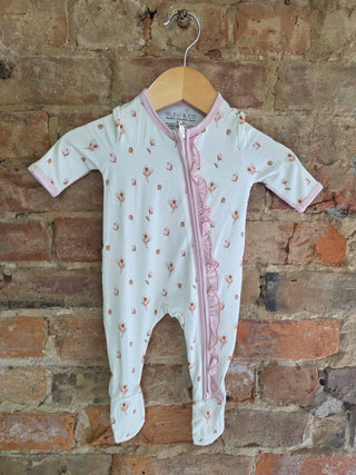 Bamboo Baby Footie Pajama – Tiny Rosebud Print | Rosebud Kisses